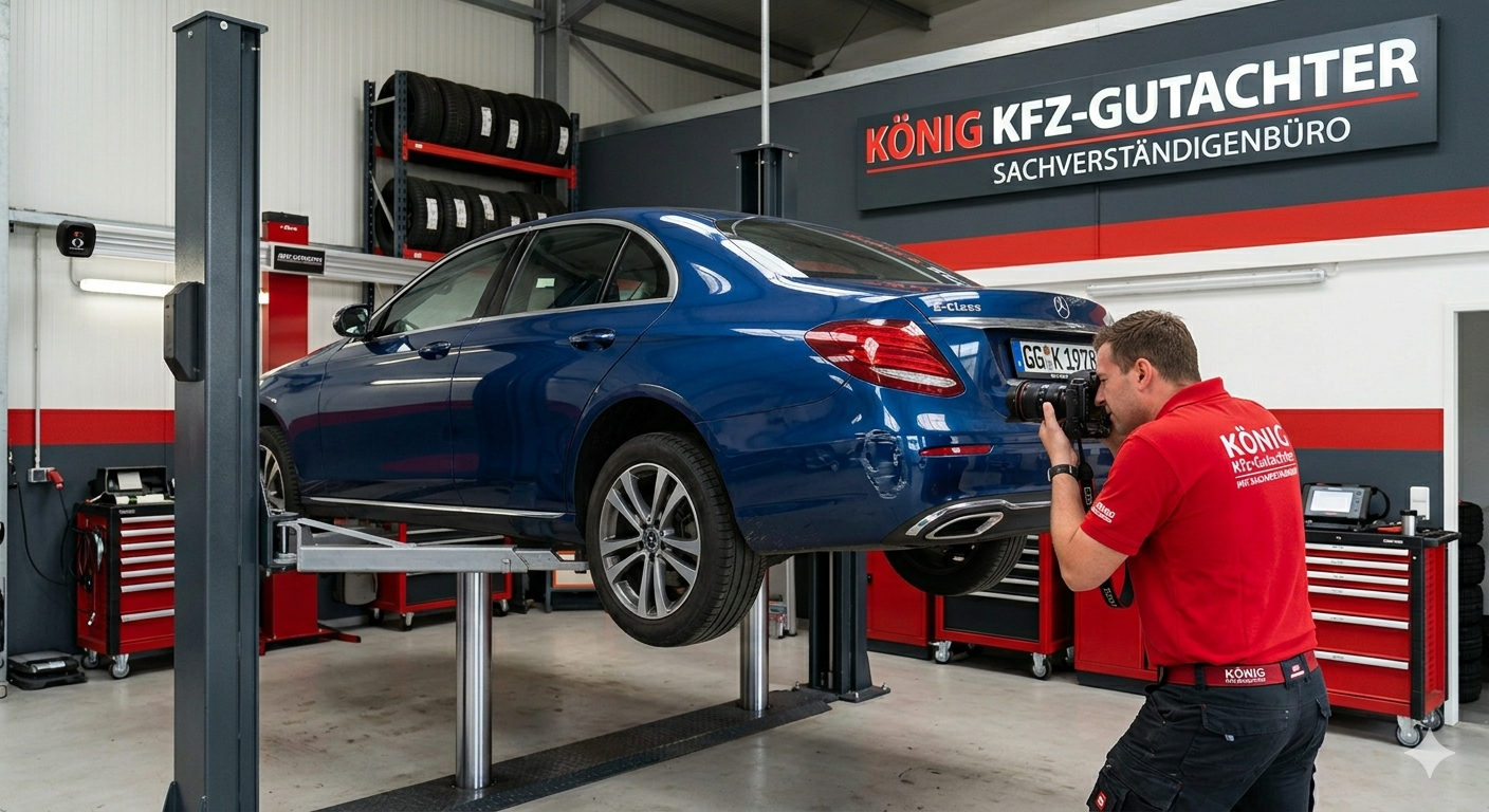 KFZ Gutachter bei der professionellen Schadensdokumentation eines Mercedes – König KFZ-Gutachter in Rüsselsheim am Main